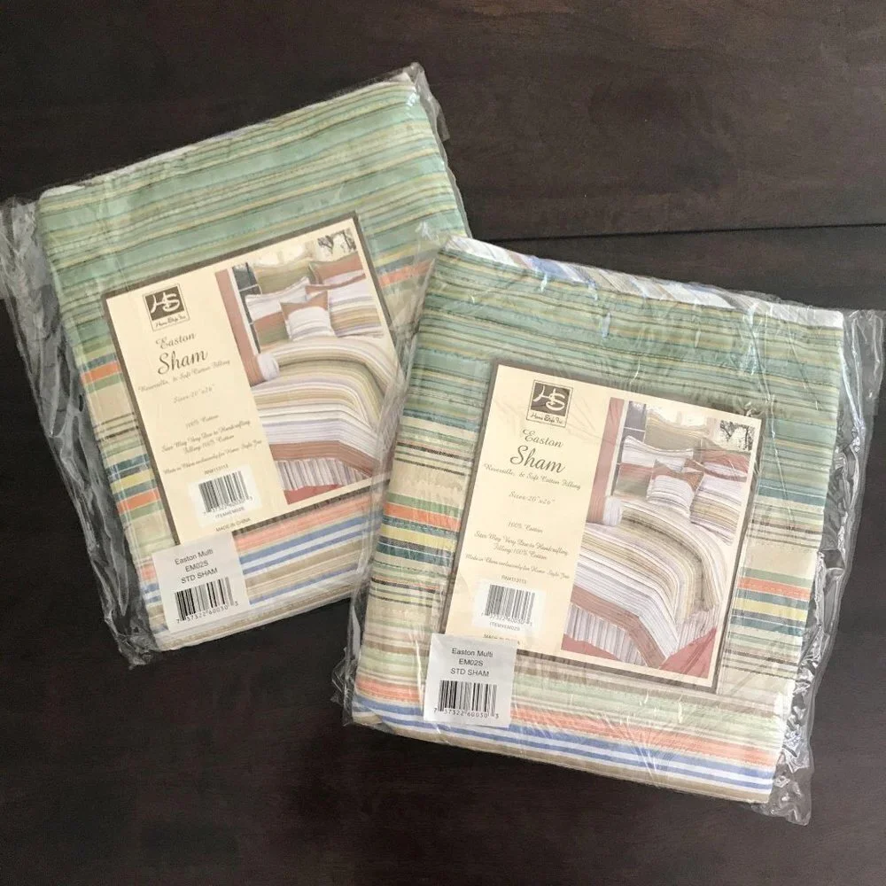 Set of 2 Neutral Stripe Standard‎ Pillow Shams
